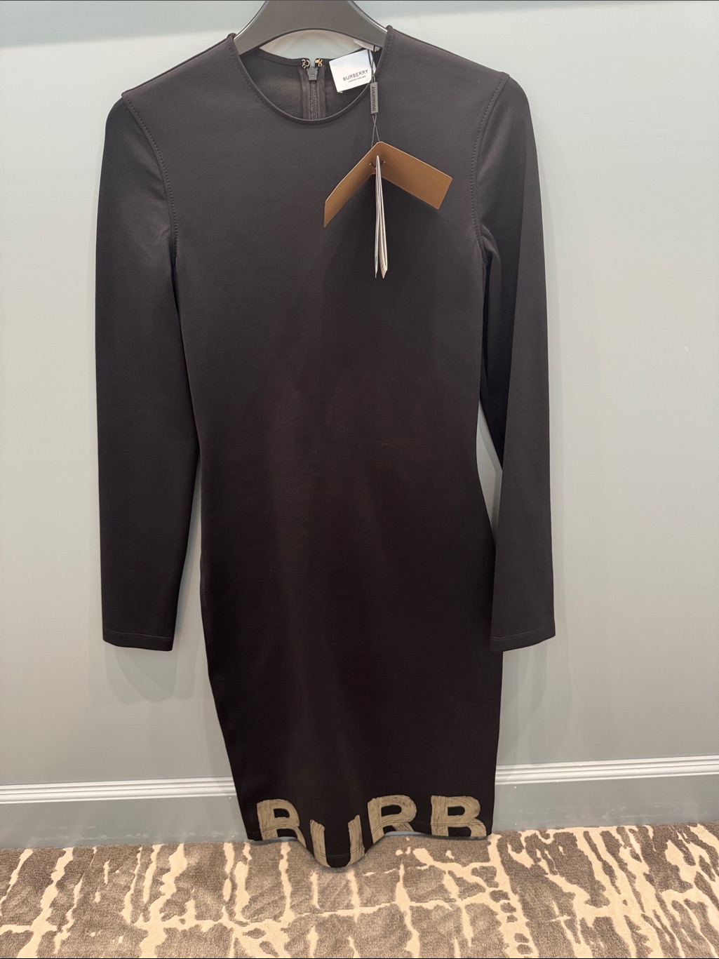 Burberry Black Long-Sleeve Logo Hem Sheath Dress